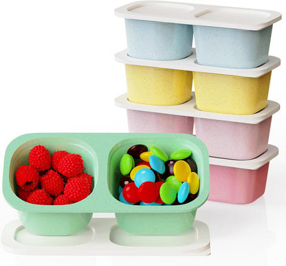 Snack Pack Containers for Kids, Reusable Snack Containers with Lids, 2 Compartment Small Bento Snack Box, BPA-Free, Lunchbox Accessories for Travel