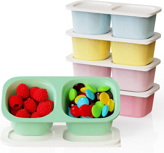Snack Pack Containers for Kids, Reusable Snack Containers with Lids, 2 Compartment Small Bento Snack Box, BPA-Free, Lunchbox Accessories for Travel