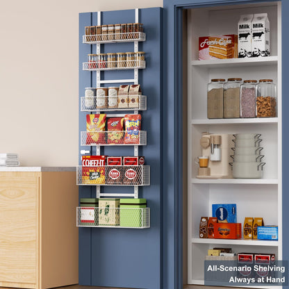 Bunoxea 6-Tier Over The Door Pantry Organizer,Hanging Spice Rack,Over Door Adjustable Basket with Handle,Pantry Organization And Storage, Laundry Room,Bathroom,Large Capacity,D5.3xW15.7xH60.9in