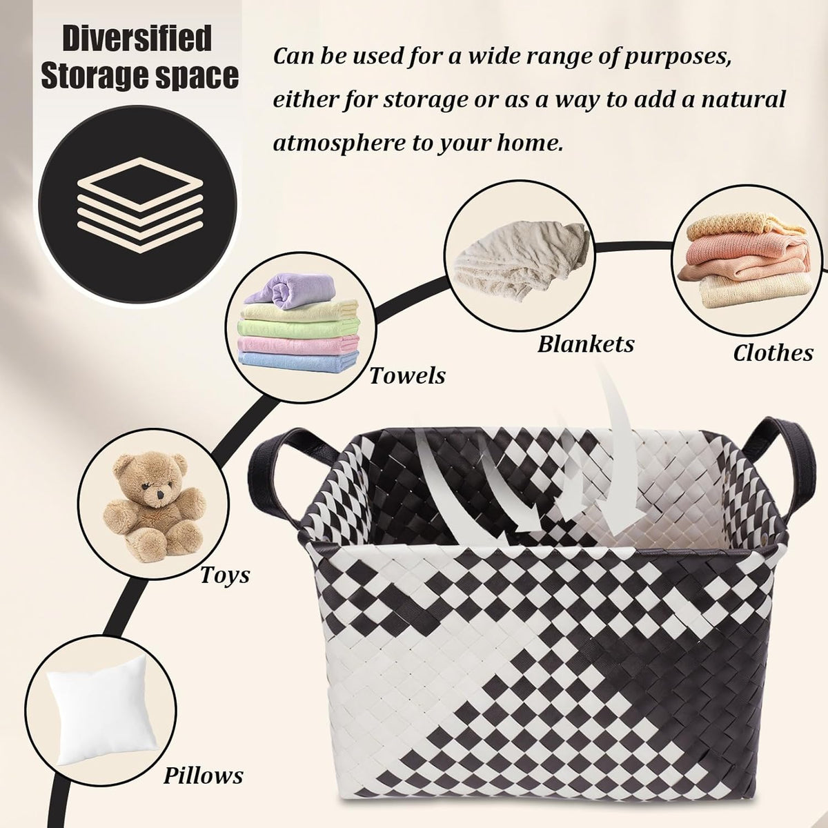 BROWNLILY Handwoven Clothes Basket Laundry Hampers Large Wicker Storage Baskets for Shelves Blankets Closet Storage Bins Car Bedroom Bathroom Organizers and Storage Bath (Pack of 4, Brown)