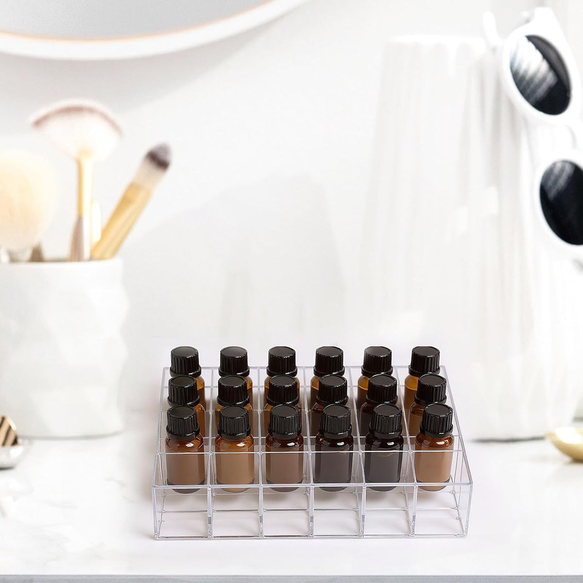 24Slots Essential Oil Holder，Plastics Essential Oil Storage,for Bottles Perfumes and Nail Polish Shelf，Essential Oil Organizer,Makeup Storage Rack