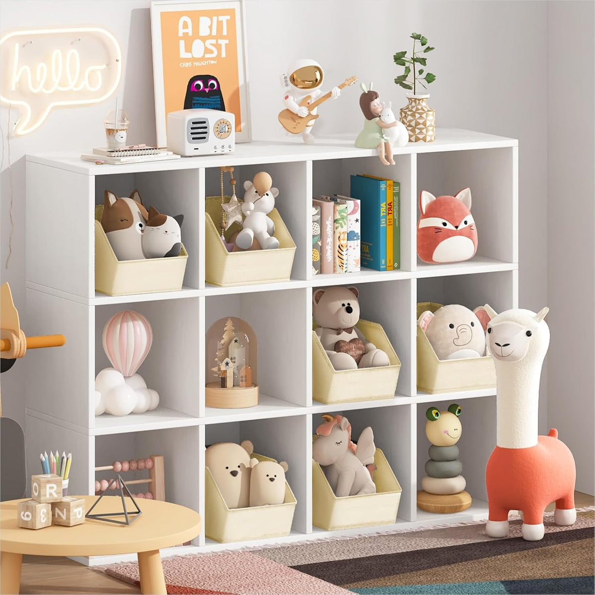 Homsorout Fabric Closet Storage Cubes - Square Storage Bins with Dual Handles for Clothes, Towels, Toys, Cube Storage Organizers for Bedroom, Nursery, Shelves, Closet, Small Spaces, Beige