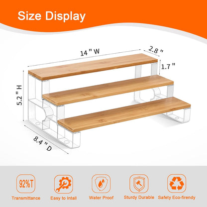 junyuan Spice Rack Organizer for Cabinet,3 Tier Spice Organization for Kitchen,Bathroom Organizers and Storage,Seasoning Countertop Shelf,Bamboo Display Shelves Racks,Clear 11.2"