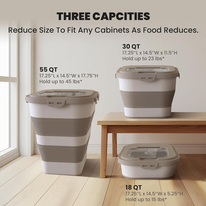 35-40 Lbs Airtight Dog Food Storage Container, Collapsible Dog Food Container with Lid, Wheels, Date Track, Large Pet food storage Container for Rice,Flour,Sugar,Dog Food Scoop,2PCS Containers