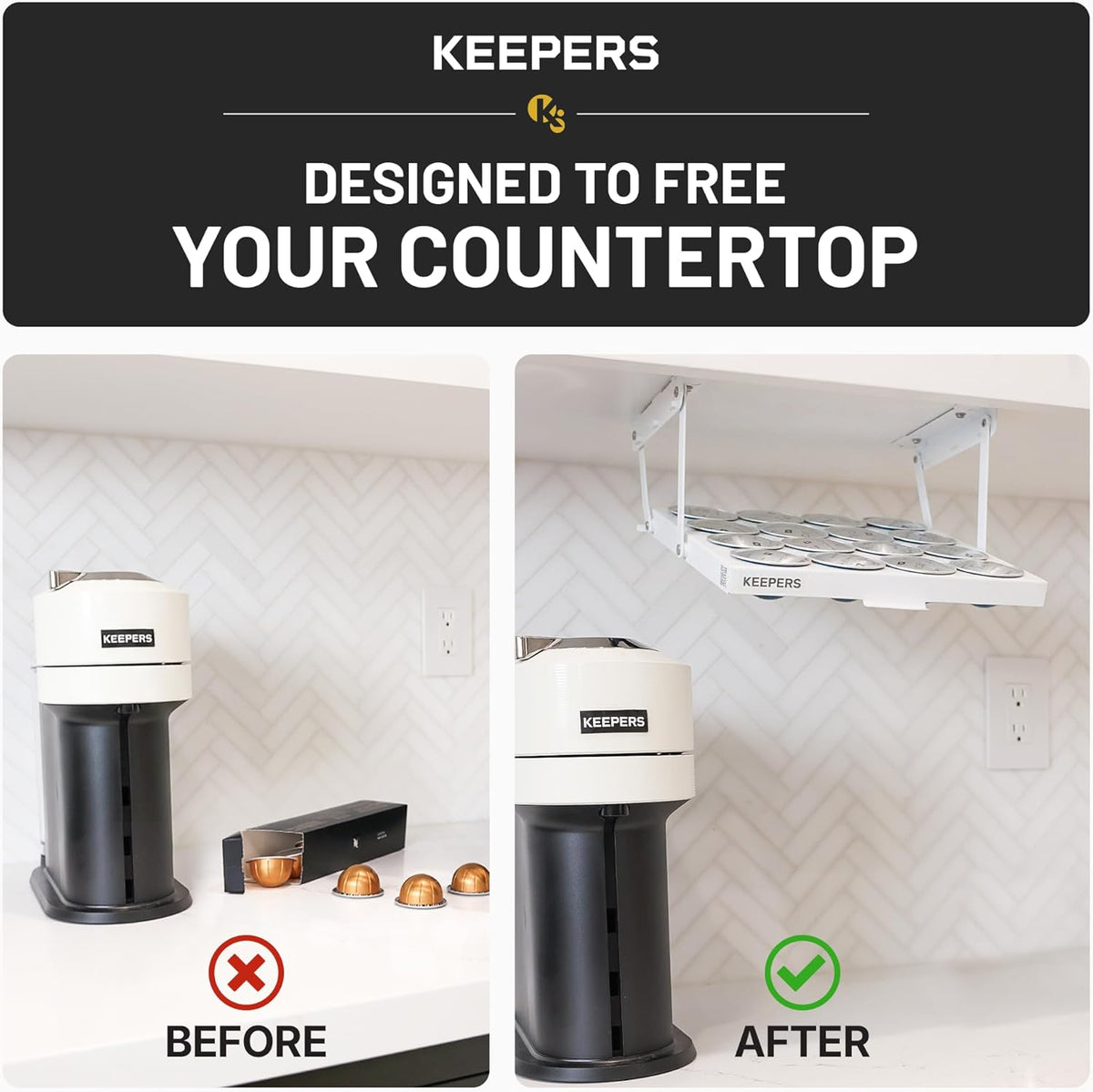 COFFEEKEEPERS KEEPERS Under Cabinet K Cup Holder with Swing-Down Access – Space-Saving Coffee Pod Holder and K Cup Organizer for 24 Pods – Steel Coffee Pod Organizer with Easy DIY Installation