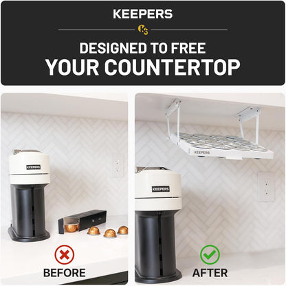 COFFEEKEEPERS KEEPERS Under Cabinet K Cup Holder with Swing-Down Access – Space-Saving Coffee Pod Holder and K Cup Organizer for 24 Pods – Steel Coffee Pod Organizer with Easy DIY Installation