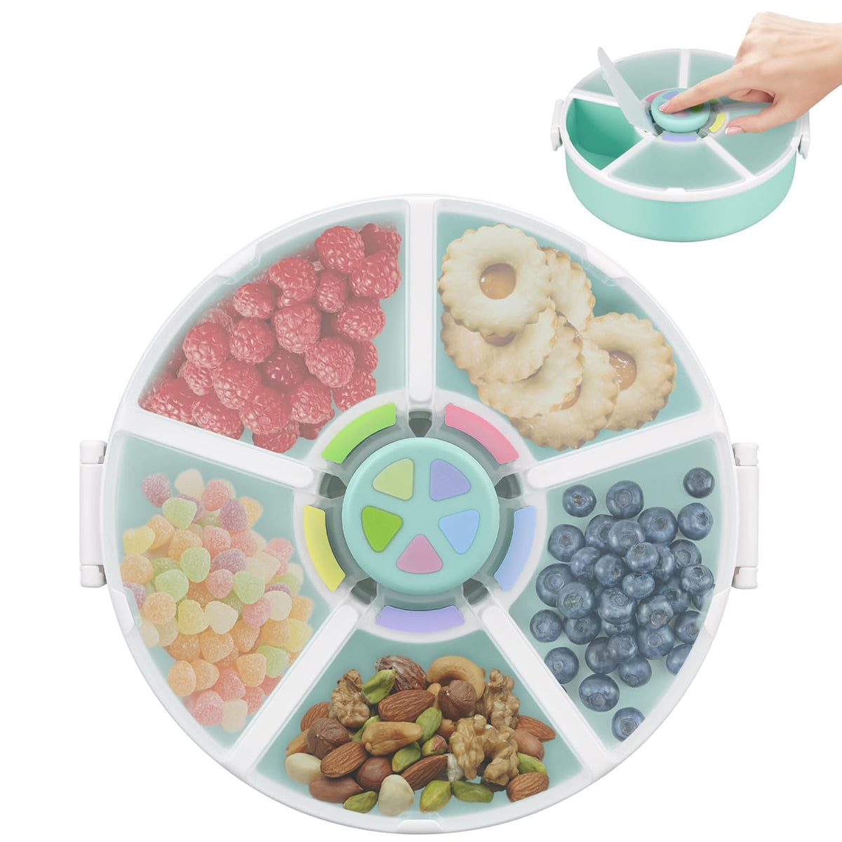 Pawtong Snack Rotator Container Reusable Snack Box with 5 Compartment Dispenser and Lid, Color Matching Opening Lid, BPA and PVC Free, for Home, School, Travel (Purple)