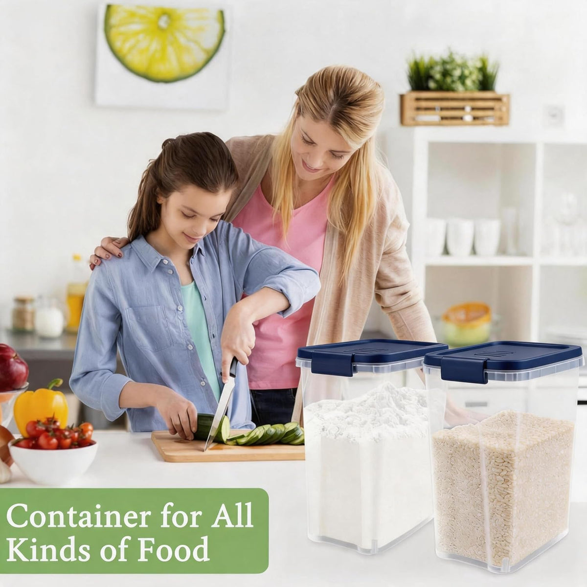 Tight-Lock Rice Container 10-15 Lbs - Airtight Flour Container with Scoop - Food-Grade Plastic Food Storage Container for Cereal, Sugar - Dry Food Dispenser for Kitchen, Pantry Organizers and Storage