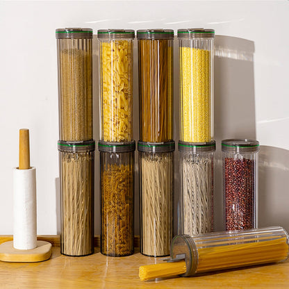 Clear Plastic Pasta Storage Container with Lid, Airtight Spaghetti Food Storage Box Noodle Canister Suit for Flour, Sugar, Black, Pasta, Noodle, Cereal
