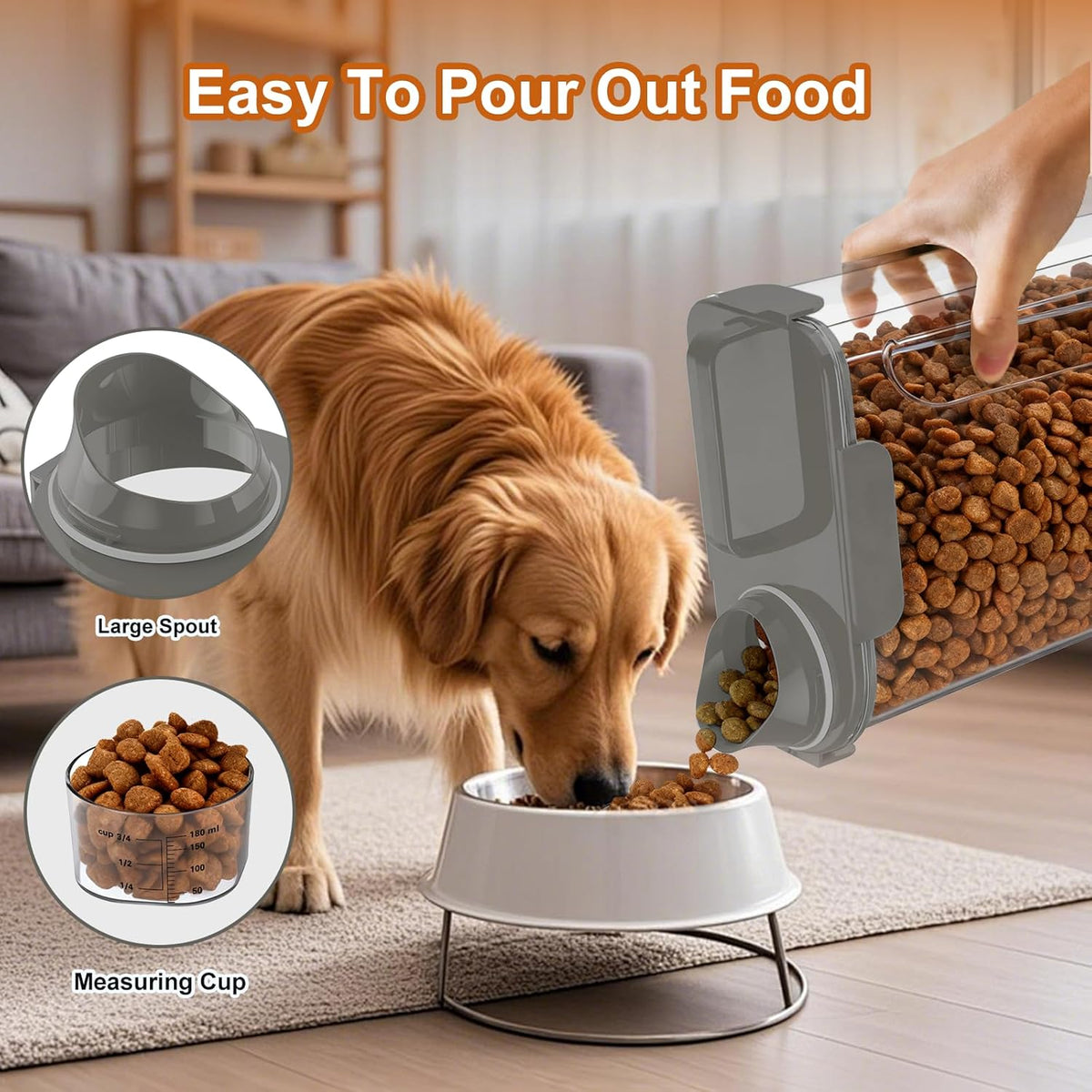 Uppetly Dog Cat Food Storage Container, 5-7Lbs Pet Food Containers, Airtight Cat Food Container with Portable Handle & Measuring Cup, Small Animal Dry Food Dispenser for Dogs, Cats and Birds