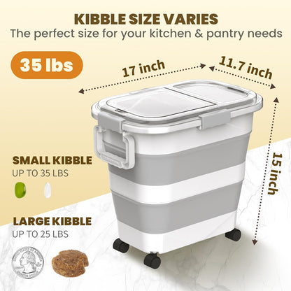 HOYTAMDA 25-35Lbs Rice Container,Collapsible Airtight Food Storage Containers with Wheels,Handle,Rice Storage Container with Small Bin and Scoop,Rice Dispenser for Flour Sugar Cereal Grain Dog Cat