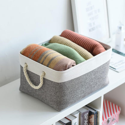 Fabric Storage Bins 12x8x5 inch [6-Pack] with Rope Handles - Decorative Baskets for Organizing