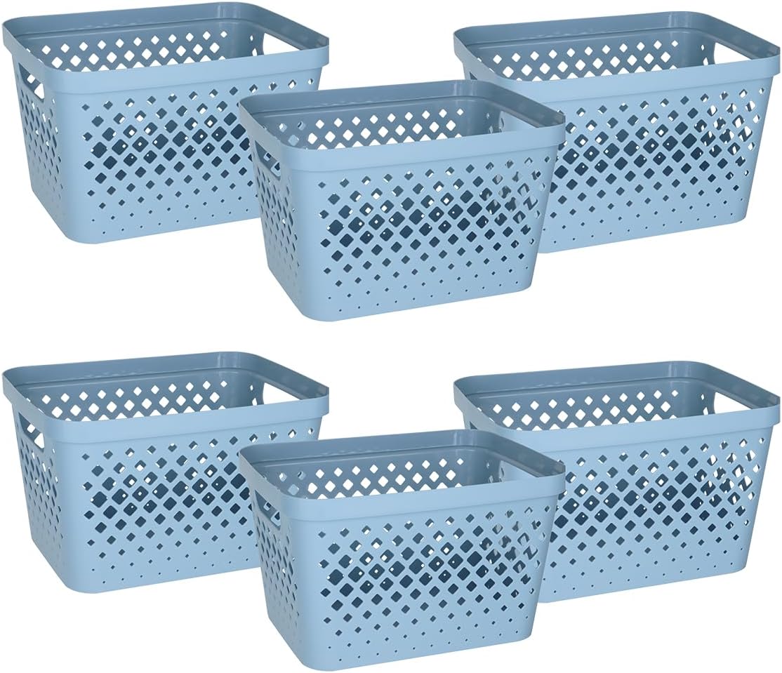 Glad Plastic Baskets for Organizing, Set of 6 | Pantry Storage for Under Counter, Linen Closet, and Bathroom | Nesting Shelf Bins with Handles, 1 Gallon, Grey