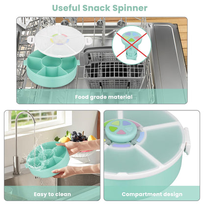 Pawtong Snack Rotator Container Reusable Snack Box with 5 Compartment Dispenser and Lid, Color Matching Opening Lid, BPA and PVC Free, for Home, School, Travel (Purple)