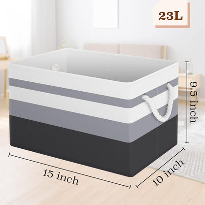 Fab totes Storage Bins, Foldable Storage Baskets for Organizing Toys, Books, Shelves, Closet, Large Storage Box with Rope Handles, Sturdy Organizer Bins, White & Grey