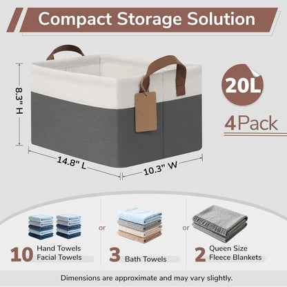 CHICVITA 4 Pack Large Storage Baskets for Shelves, Collapsible Closet Organizer Bins with Metal Frame, Fabric Storage Bins for Clothes Towels Organization, 16.8" x 11" x 9.8", Beige