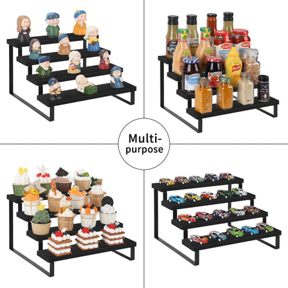 YINMIT Wooden Display Riser Stand, Tiered Perfume and Cologne Organizer Stand, 4 Tier Spice Rack Organizer, Rustic Display Shelf for Candles (4 Tier)