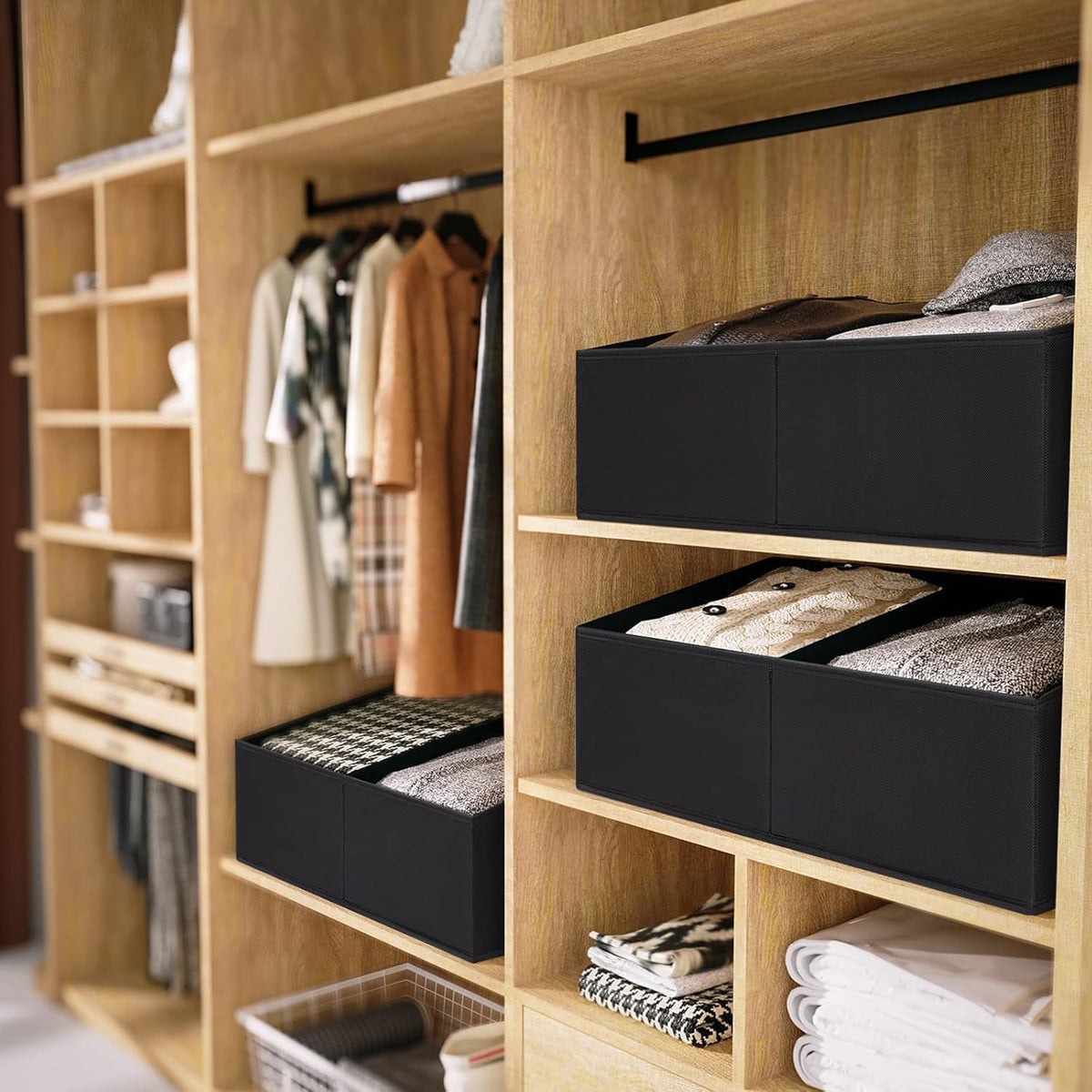 DIMJ Closet Storage Bins - Fabric Storage Baskets for Shelves, Collapsible Closet Organizers and Storage with Handles, Trapezoid Shelf Organization Storage Cubes for Purse, Toys, Books, Towel, Socks