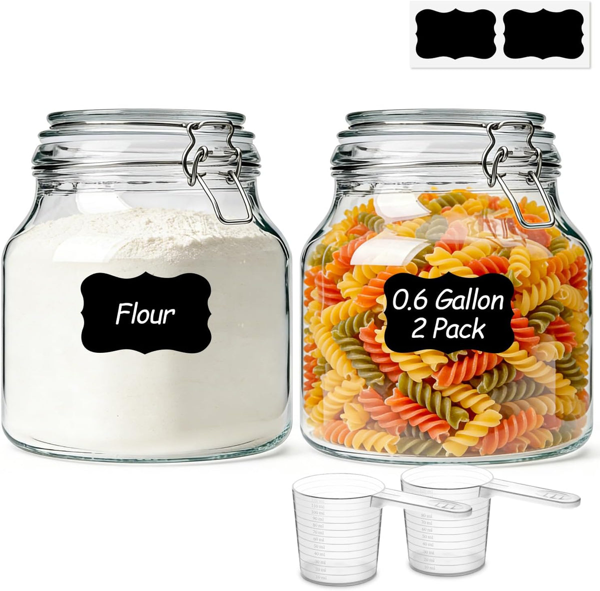 ComSaf 3-Pack 68oz 13-Inch Tall Glass Pasta Containers for Spaghetti & Long Pasta, Slender Airtight Canisters for Vertical Pantry Organization, Food Storage Jars for Linguine & Breadsticks