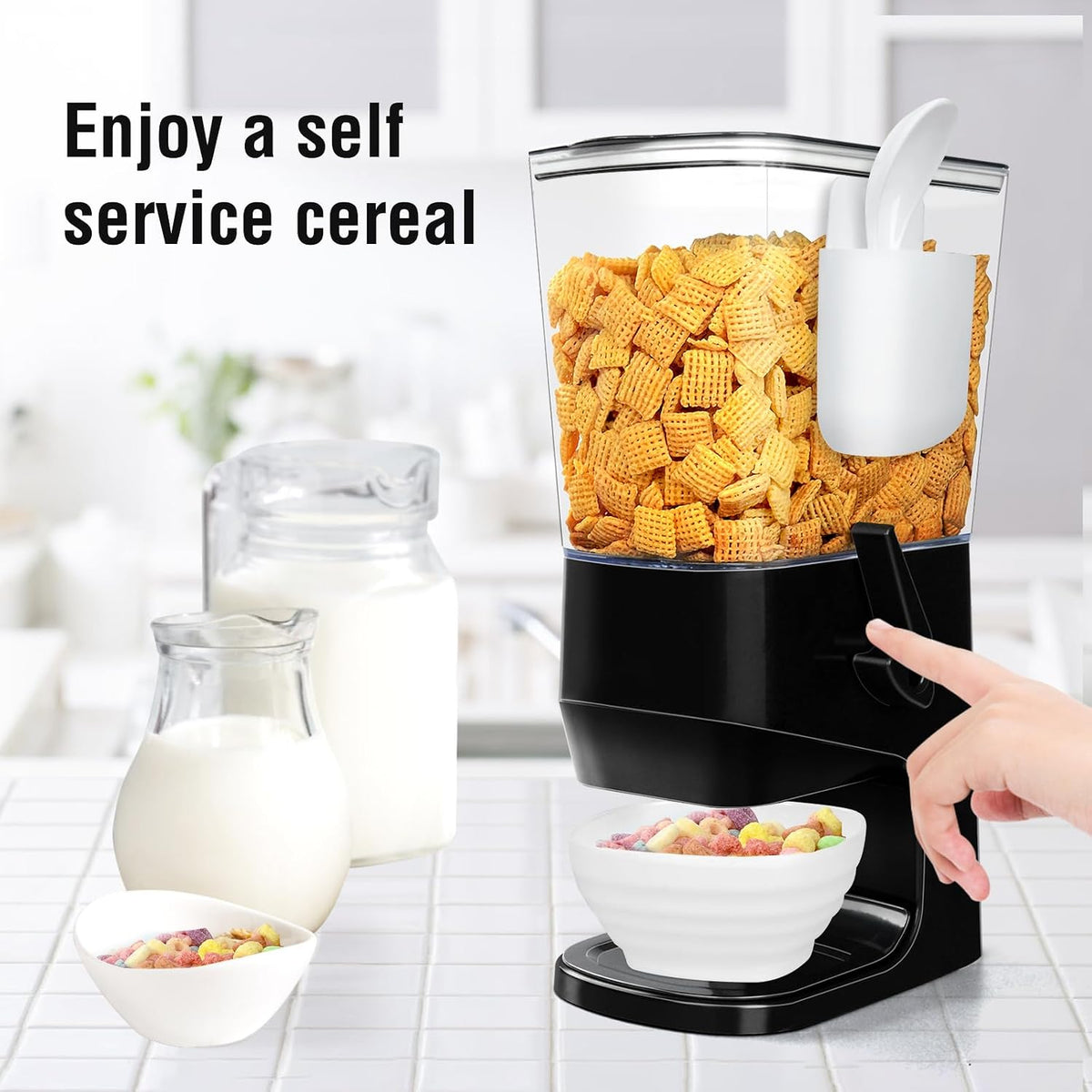 Cereal Dispenser Countertop With Bowls and Spoons Cereal Containers Storage for Pantry Snack Organizer Dry Food Storage Container with Lid for Kitchen Organization Oatmeal Nut Granola（1pcs White）