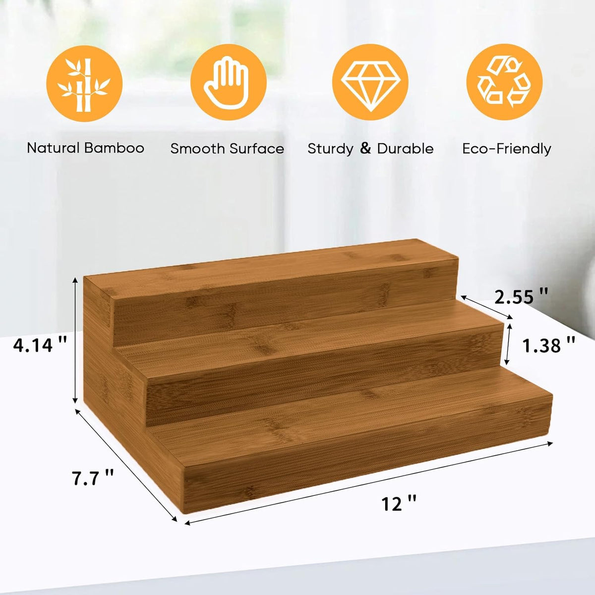 Bamboo Spice Rack Organizer for Cabinet 2 Pack - 3 Tier Countertop Step Shelf, Seasoning Storage Stand for Kitchen Pantry, Spice Holder for Jars Bottles Cans (Natural)