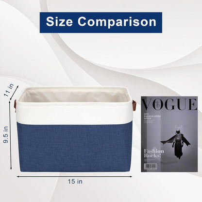 Bagnizer Large Fabric Storage Baskets | 50L Storage Bins, Decorative Linen Closet Baskets with Handles for Organizing, Shelf, Toys, Clothes, Home, Office, Nursery, 17x12x15Inches (Grey&White)