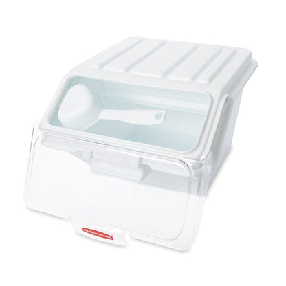 Rubbermaid Commercial Products ProSave Shelf Food Ingredient Bin with Scoop 40-Cup White Kitchen Food Storage Sugar/Grains/Rice/Baking Supplies