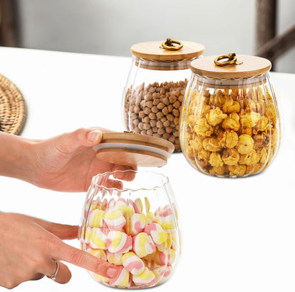 Frcctre 4 Pack 25 FL OZ Glass Storage Jars with Bamboo Lid, Kitchen Airtight Glass Canister Sugar Container Decorative Storage Container for Coffee Bar Food Sugar Coffee Beans Candy Tea