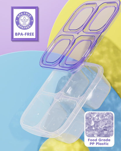 Canfanni 5 Pack Bento Snack Containers, 4 Compartment BPA-free Plastic Food Storage Containers, Divided Lunchable Container, Bento Lunch Box for Work and Travel