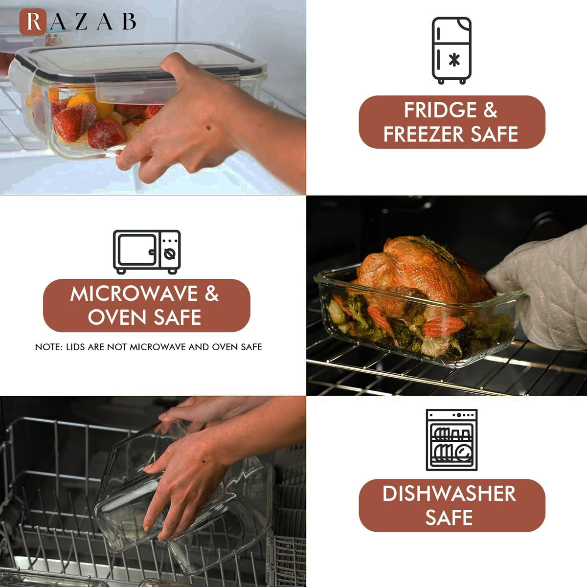 8 Cups/ 63 Oz 4 Piece (2 containers + 2 Lids) Large Glass Food Storage/ Baking Containers with Locking Lids . Ideal for Storing food, vegetables or fruits. BPA Free & Leak Proof -Microwave, Oven Safe