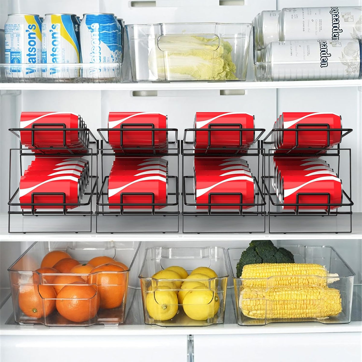 MOOACE 4 Pack Can Dispenser Rack, Can Organizer for Pantry Kitchen Cabinet, Canned Food Storage Holder for Refrigerator Countertop, Black