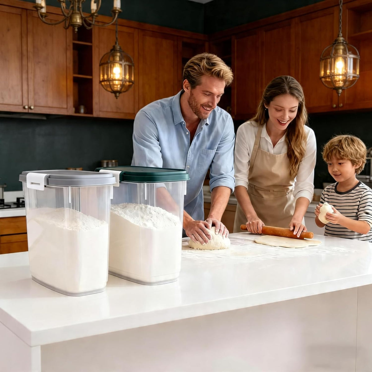 Large Rice Storage Container 15-20 Lbs, Tall Flour Container with Scoop + Cup - Slim Dry Food Storage Bin for Cereal, Sugar, Beans, Pet Dog Cat Food Container - Kitchen and Pantry Storage Organization