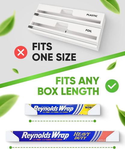 Skywin Adhesive Foil and Plastic Wrap Organizer Includes 2 Holders, Fits Box Width up to 2.4in/61mm, Heavy Duty Aluminum Foil Organization and Storage (White)