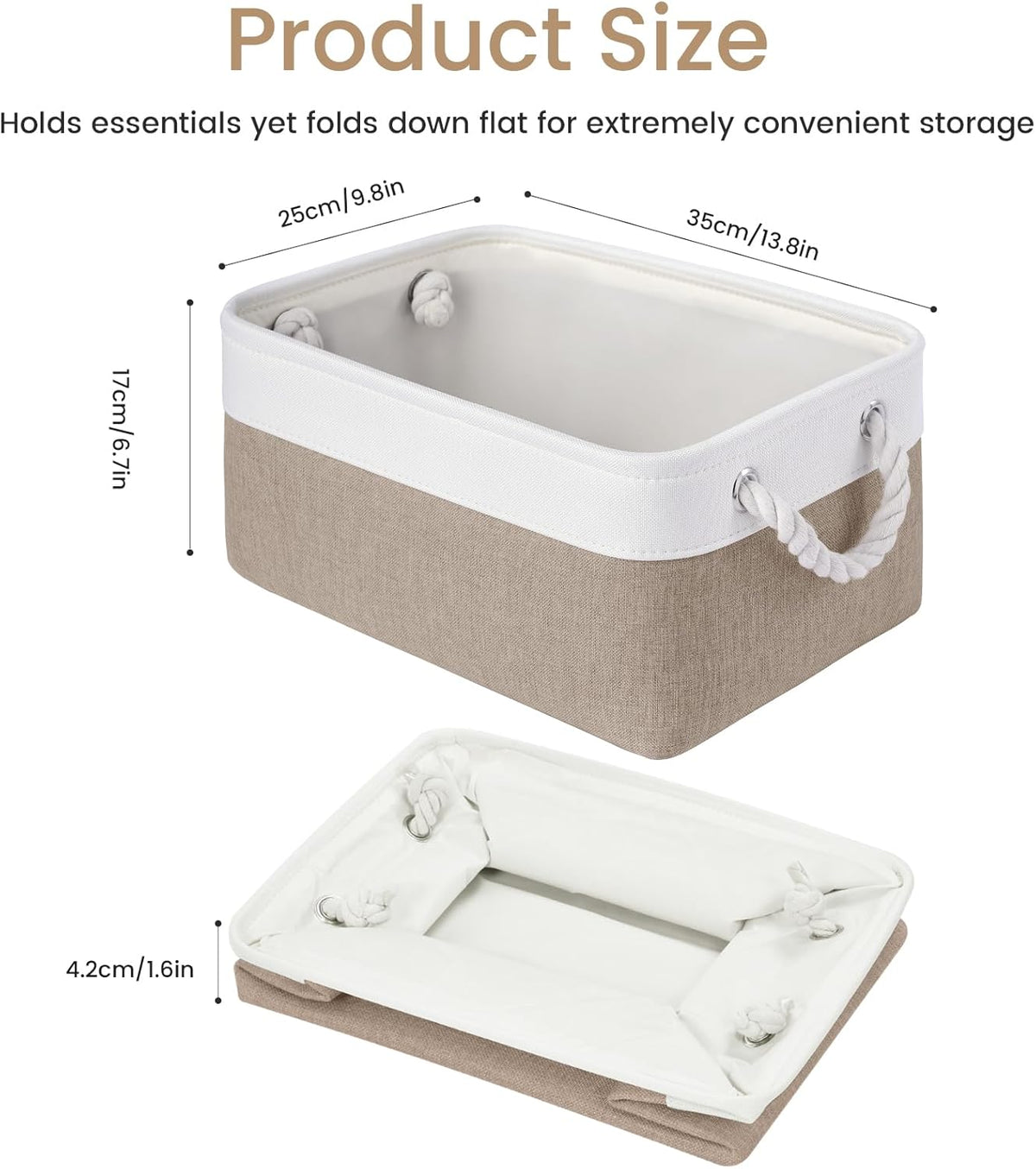 Large Storage Baskets- 15.7x11.8x8.26 inch Storage Bins for Shelves and Closet Organizing, Foldable Fabric Bin for Home Organization Clothes and Laundry (3-Pack, White&Khaki)