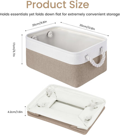Large Storage Baskets- 15.7x11.8x8.26 inch Storage Bins for Shelves and Closet Organizing, Foldable Fabric Bin for Home Organization Clothes and Laundry (3-Pack, White&Khaki)