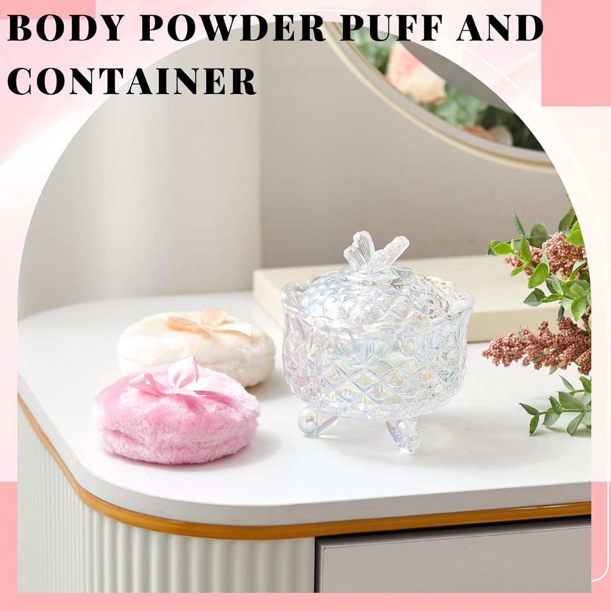 Tioncy 3 Pcs Large Body Powder Puff and Container Valentine's Day gift Powder Container with Puff Crystal Case Soft Washable Reusable Velour Face Body Glitter Wet Dry Makeup (Classic,Clear)