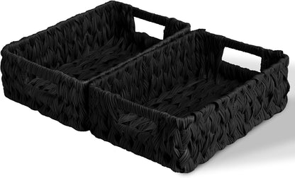 GRANNY SAYS Wicker Storage Baskets for Shelves, Wicker Baskets for Organizing, Waterproof Woven Basket for Pantry, Rectangle Basket for Shlef, Brown, 2-Pack