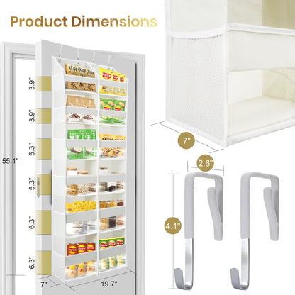 HOMELUX THEORY UPGRADED 6 Tiers Over The Door Organizer Hanging - 100D EXTRA THICK & 50lbs HUGE CAPACITY, 12 Side Mesh Pockets Over The Door Shoe Organizer, Hanging Closet Organizer (Ivory, 1pc)