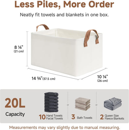 StorageWorks Storage Bins, Shelves Baskets for Organizing, Fabric Closet Organizers with Handles, Metal Frame, Beige-Cotton-linen, 2-Pack