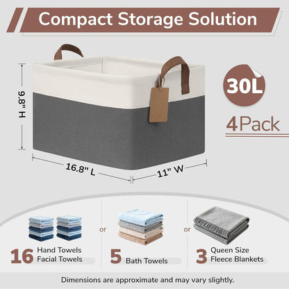 CHICVITA 4 Pack Large Storage Baskets for Shelves, Collapsible Closet Organizer Bins with Metal Frame, Fabric Storage Bins for Clothes Towels Organization, 16.8" x 11" x 9.8", Beige
