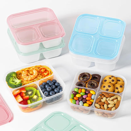 Canfanni 6 Pcs Snack Box Container Set, Reusable 3&4 Compartment Meal Prep Snack Containers for Adults Kids Toddler, BPA-Free Divided Lunchable Container for School, Work and Travel (5 Color)