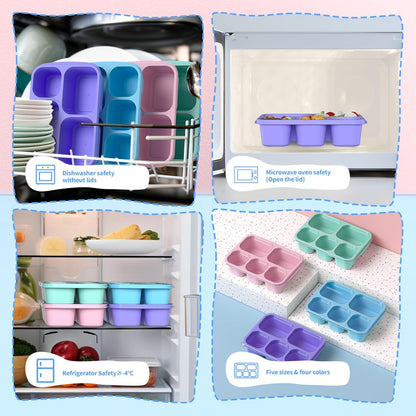 Bento Box Adult Lunch Box - 4 Pack, 5 - Compartment Meal Prep Container for Kids, Reusable Food Storage Snack Containers - Stackable for School, Work, and Travel (Wheat(Green/Blue/Pink/Beige))