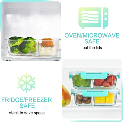 M MCIRCO [5-Pack, 36 oz] Glass Meal Prep Containers 3 Compartment with Lids, Glass Lunch Containers,Food Prep Lunch Box,Bento Box,Microwave, Oven, Freezer, Dishwasher (4.5 Cups)