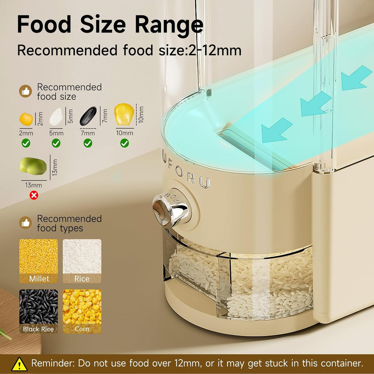 UFORU Rice Dispenser, Rice Storage Container with Measuring Cup for Kitchen Pantry Household, Cereal Dry Food Storage Containers Airtight, Sealed Moisture Proof (Brown 11 Lbs)