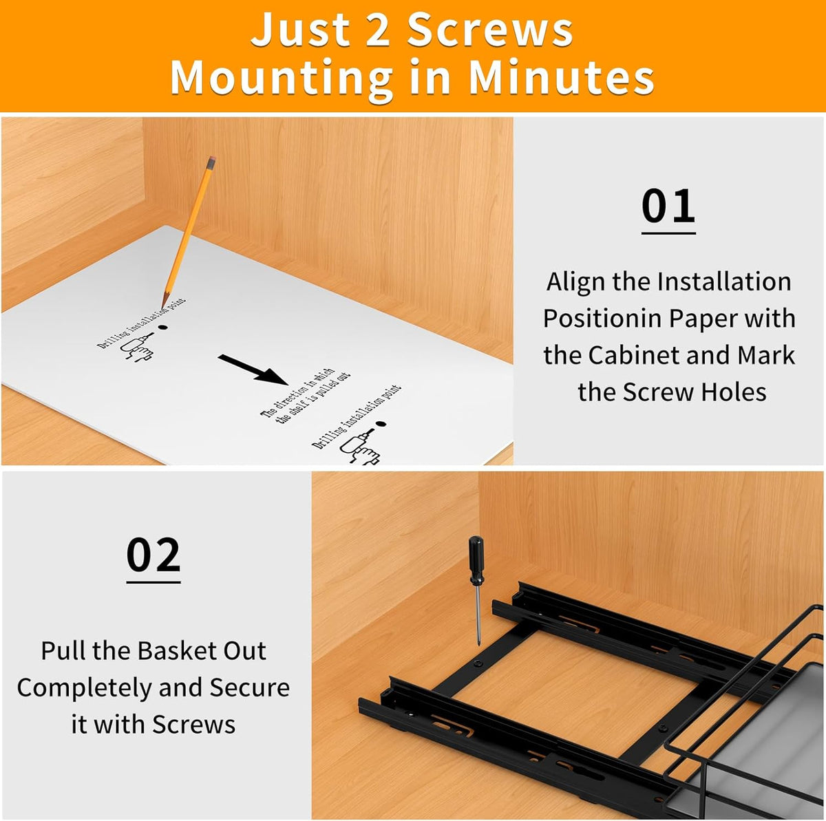 BOIVSHI 2-Tier Spice Rack, Pull Out Cabinet Organizer Spice Racks Height Adjustable Heavy Duty Metal Basket for Inside Cabinets & Pantry Closet(9.5''Wx10.5''Dx9.5''H)