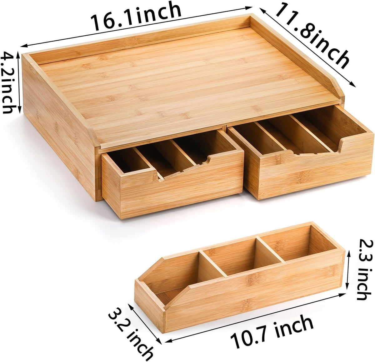 SOUJOY Bamboo Drawer Organizer for Coffee Pod, K Cup Organizer for Counter, Tea Bag Storage Organizer with Drawer and Side Storage Box for Kitchen Office Coffee Bar
