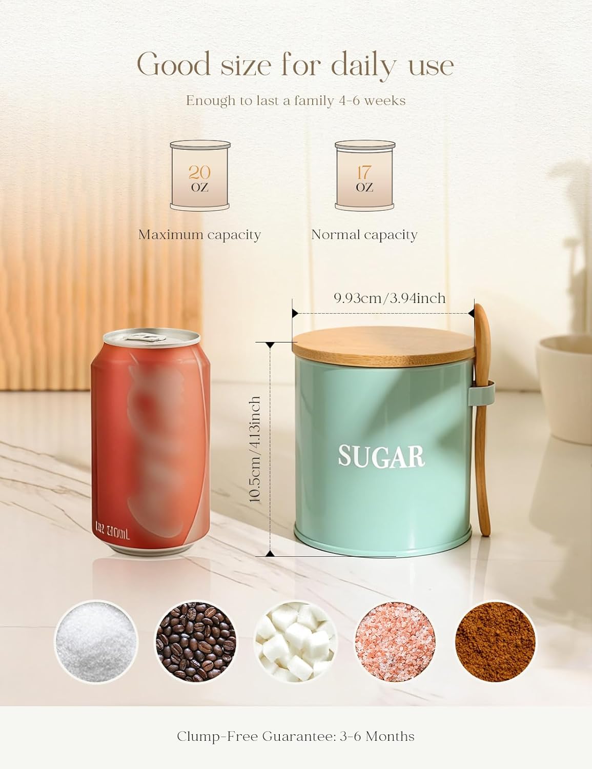 AISBUGUR Sugar Bowl with Lid and Spoon: 17oz Metal Sugar Container - Airtight Food Sugar Jar - Coffee Bar Accessories - Countertop Kitchen Decor (White)