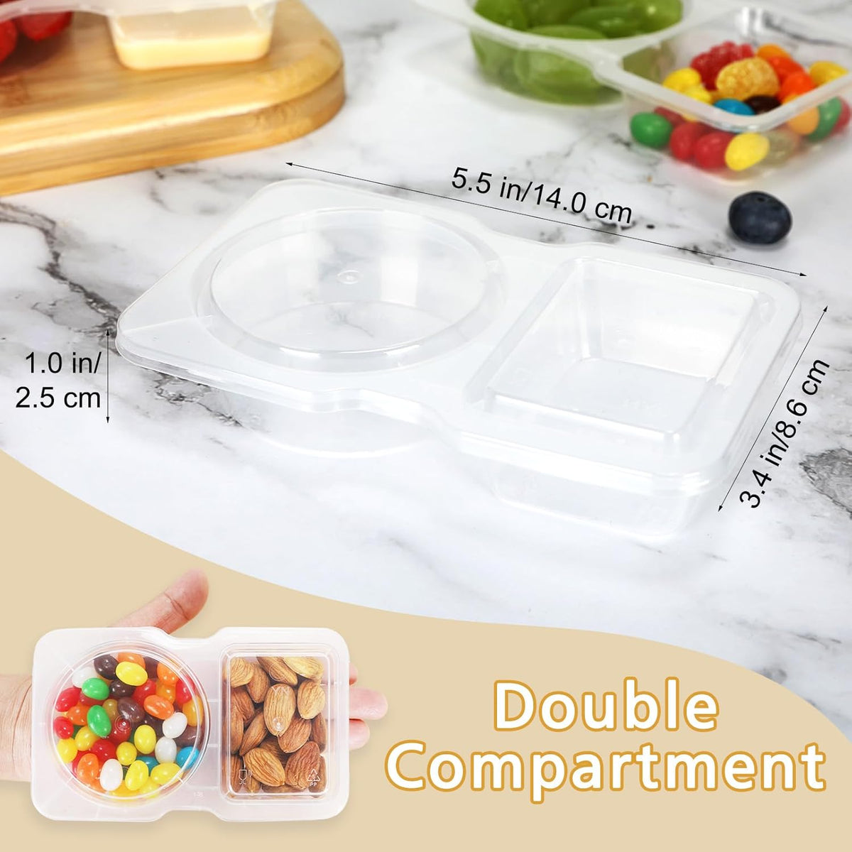 Reusable Snack Containers With Lids, Double Compartment Snack Pack Containers, Portion Control, Meal Prep, Ideal For On-The-Go Mini Sauce Boxes & Lunchable Snack Packs For Kids