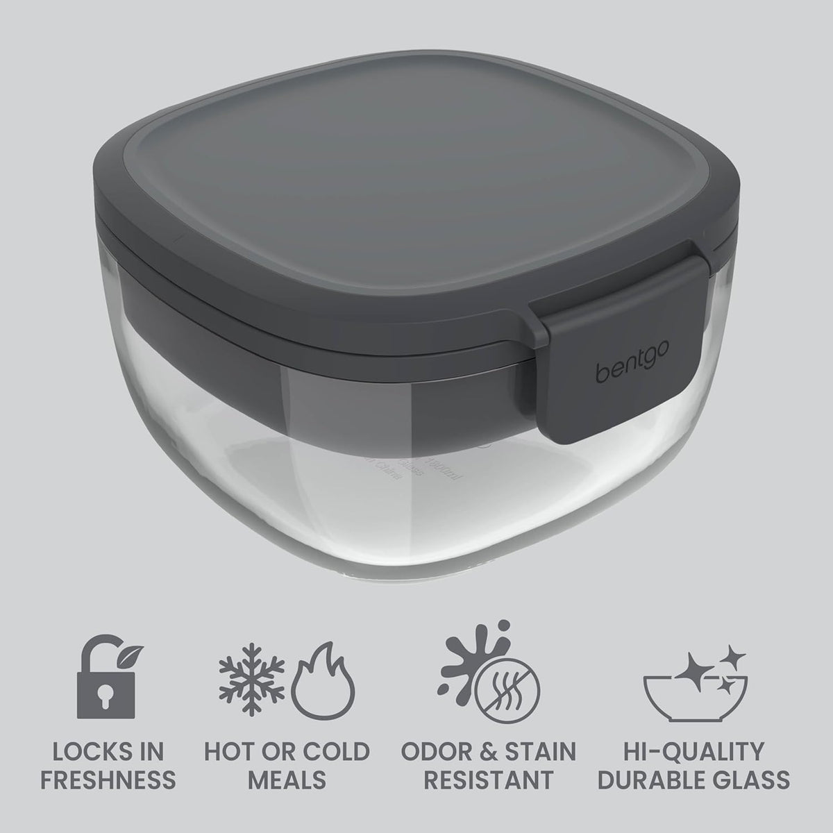 Bentgo Glass Prints Salad Container - 7.6-Cup Tinted Glass Salad Bowl with Airtight Lid, Leak-Proof Sauce Container, 4-Compartment Bento Meal Prep Tray & Reusable Fork (Floral Maximalist - Sea)