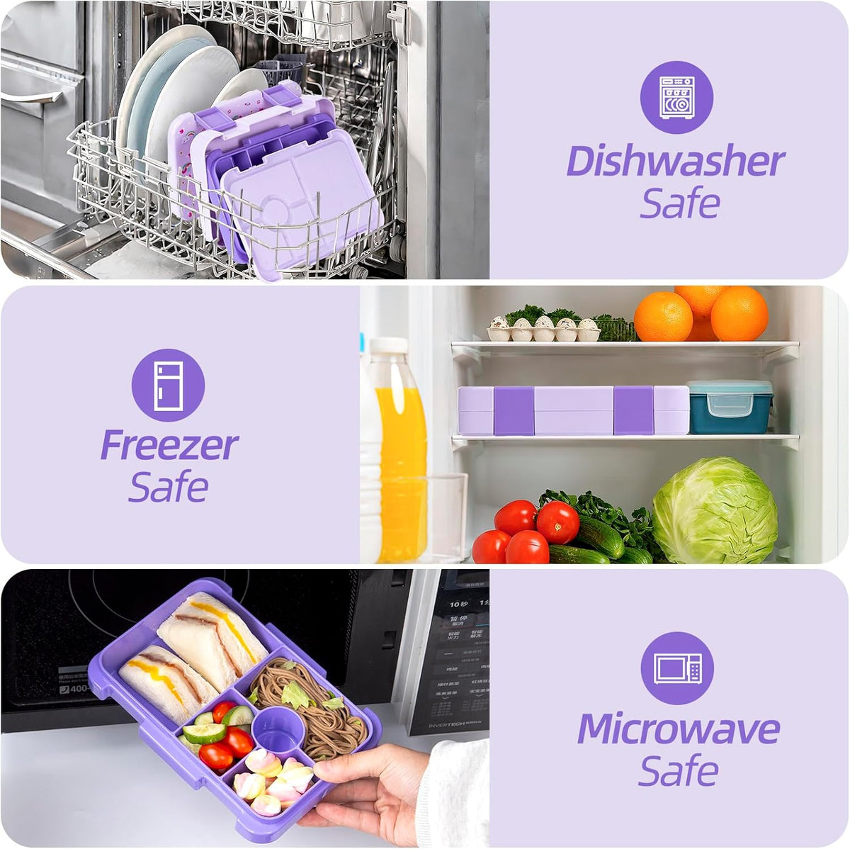 Bento Lunch Box for Kids, 6 Compartments BPA Free, Dishwasher Safe Back to School Snack Bento Lunch Containers Boxes, Ideal Portion Sizes for On-the-Go Meal, Ages 3+, School, Green Patterned